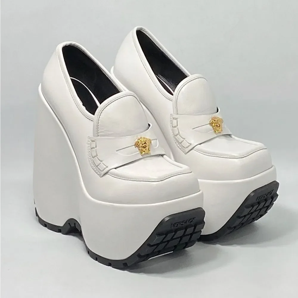 Versace Leather Platform Wedge Loafers size 36